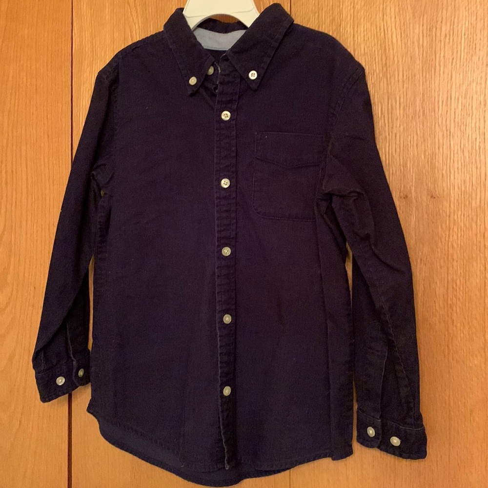Talbots kids boys size 6 navy blue button-down corduroy shirt button-down collar